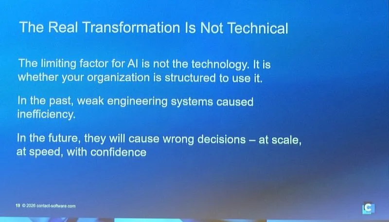 Keynote-Folie von CONTACT Software zur wahren Transformation